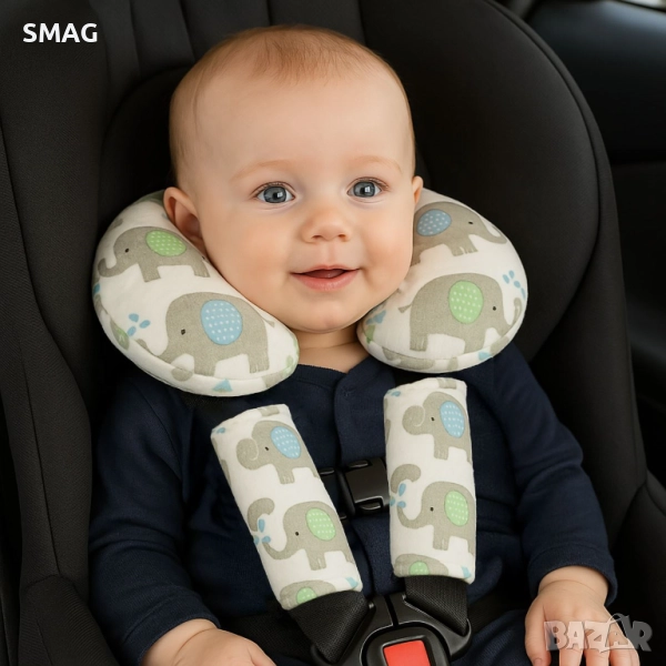 Детски комплект за пътуване 3 бр. със слонче – възглавница и калъфки_1249284, снимка 1