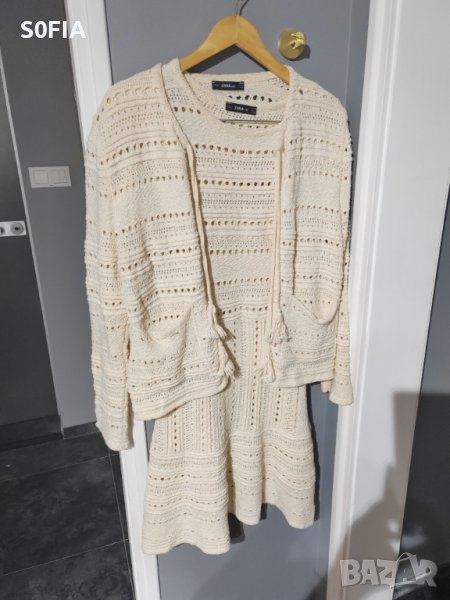 Zara L размер плетена ажурна рокля и жилетка, снимка 1