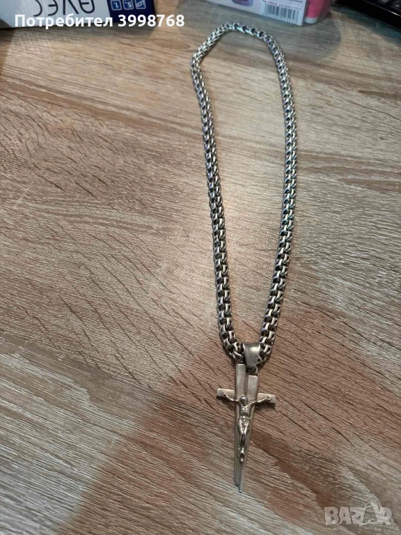 Сребърен ланец със кръст, снимка 1