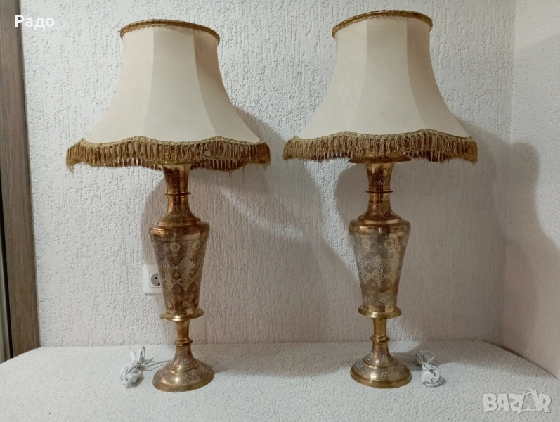Комплект от две уникални много големи масивни бронзови лампи - лампа, снимка 1