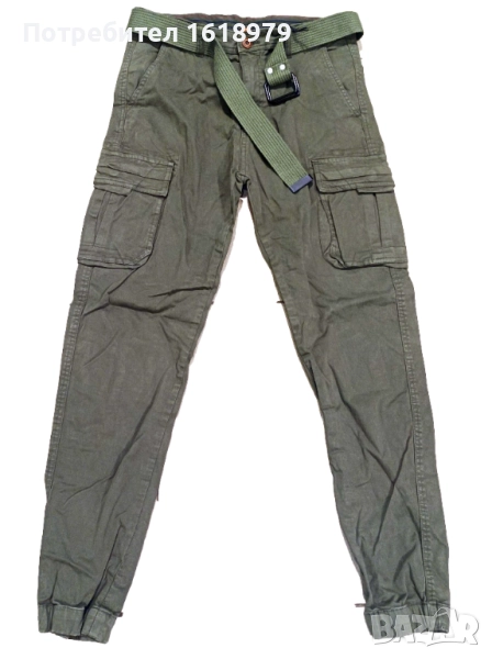 Карго панталон с колан - зелен, снимка 1