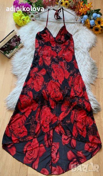 Асиметрична рокля с рози, снимка 1