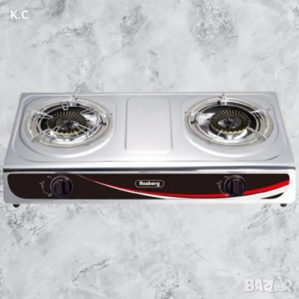 Котлон газов двоен Rosberg Premium, 30 mbar, Неръжд, стомана, Чугунени горелки, с три поставки, снимка 1