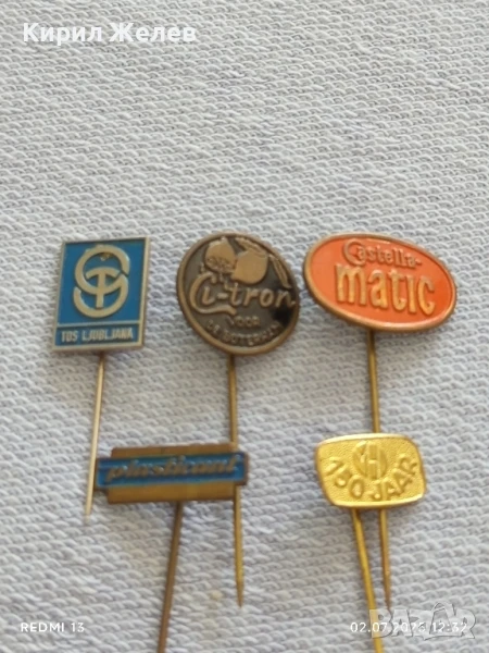 Пет значки стари редки CASTELLA,CITRON,LIUBLANA за КОЛЕКЦИЯ 13688, снимка 1