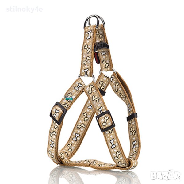 Кучешки нагръдник в бежов цвят и принт на кокали Кучешки нагръдници Нагръдник за куче, снимка 1