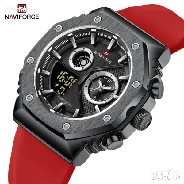 Мъжки часовник к9216с1 Naviforce red червена силиконова каишка, снимка 1