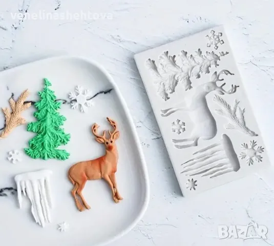 Коледен силиконов молд елен елха снежинки висулки фондан за декорация на торта гипс, снимка 2 - Форми - 47832664