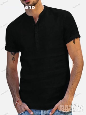 Мъжка памучно-ленена риза с V-образно деколте и къси ръкави, 6цвята, снимка 6 - Ризи - 41082449