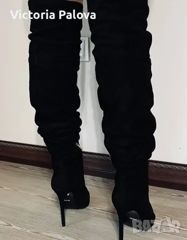 Елегантни ботуши /чизми GINO ROSSI черен велур, снимка 7 - Дамски ботуши - 47732589