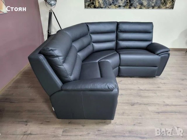 Черен кожен ъглов диван La-z-boy, снимка 11 - Дивани и мека мебел - 42514958