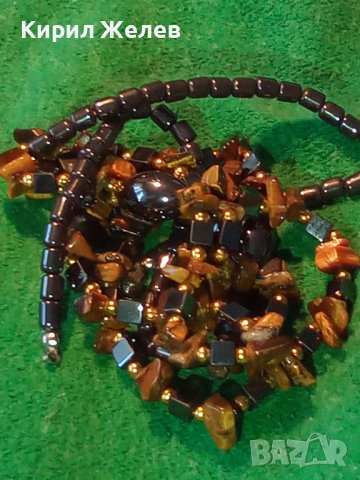 СКЪПОЦЕННО АРТ КОЛИЕ от НАТУРАЛНИ КАМЪНИ ТИГРОВО ОКО и ШЛИФОВАН ХЕМАТИТ 34633, снимка 2 - Колиета, медальони, синджири - 39200422