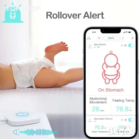 Sense-U Smart Baby Movement Monitor 3: Проследявайте коремните движения на бебето, позицията на сън, снимка 4 - Друга електроника - 48794497