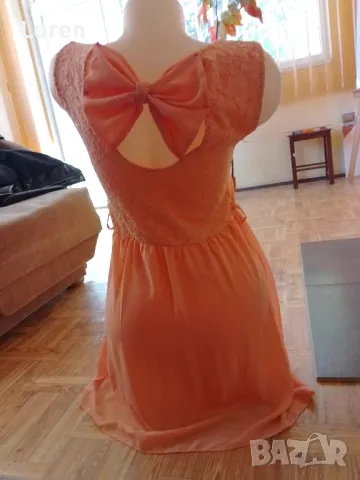 Рокля с дантела и гръб с панделка в прасковен цвят, снимка 5 - Рокли - 47677384