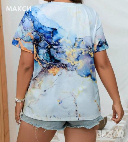 Макси красива силно еластична и мека тениска в мраморен десен, снимка 2 - Тениски - 42009590