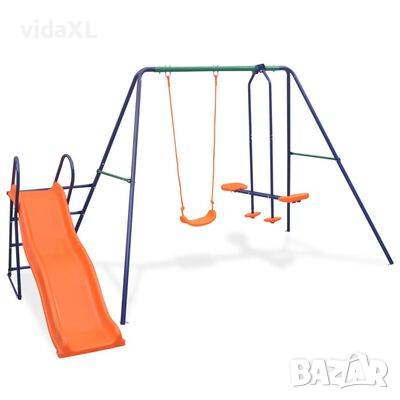 vidaXL Комплект люлка и пързалка с 3 оранжеви седалки(SKU:91359, снимка 1