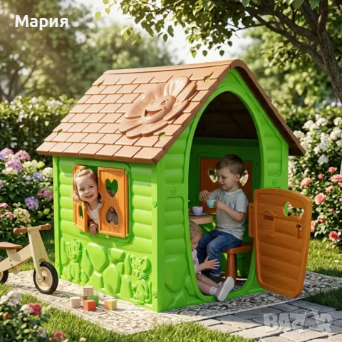 Детска градинска къщичка – Зелена къща за игра на открито и закрито с отваряеми врати и прозорци, снимка 5 - Играчки за стая - 55708831