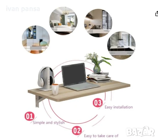 Сгъваема маса стенна дърво масив - Айви мебел, снимка 6 - Маси - 50016506