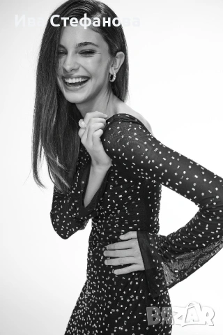 Нова официална елегантна парти коктейлна къса черна рокля с блестящи камъни цирконий диаманти , снимка 3 - Рокли - 47427321