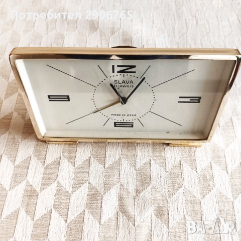 Часовник будилник златна Слава работещ, снимка 5 - Антикварни и старинни предмети - 44323029