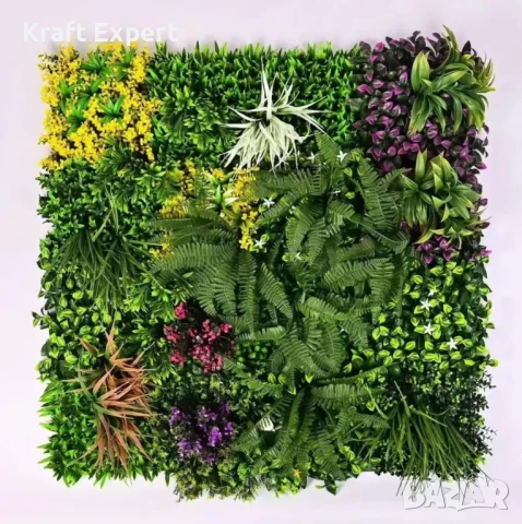 Декоративен Панел 1м² от Изкуствена Зеленина с Цветни Акценти – kw2734