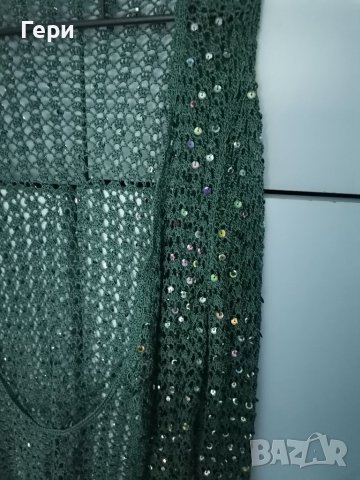 Тъмнозелено болеро плетиво с пайети, снимка 2 - Жилетки - 42292536