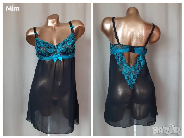 RougeGorge S/M Черна прозрачна нощница с електрикова дантелена 