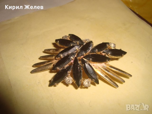 СТАРА ПОЗЛАТЕНА ВИНТИДЖ БРОНЗОВА АРТ НУВО СТИЛ РЕТРО БРОШКА с КРИСТАЛИ 71717, снимка 2 - Антикварни и старинни предмети - 35996988