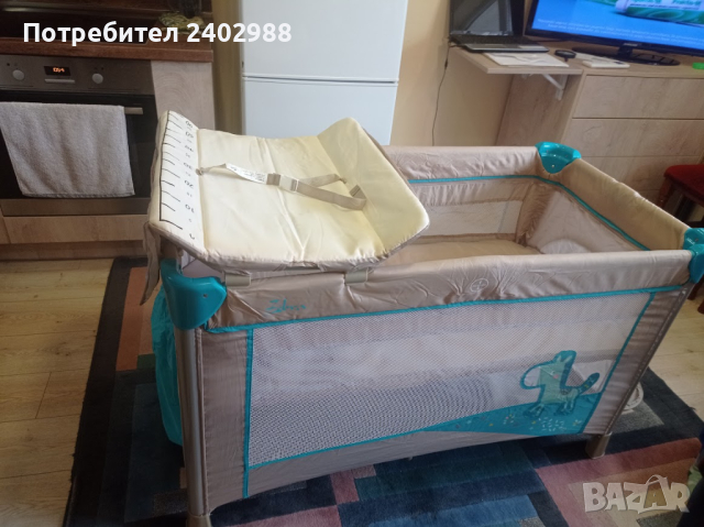 Сгъваема, преносима детска кошара на две нива + дюшек, снимка 4 - Мебели за детската стая - 44603515