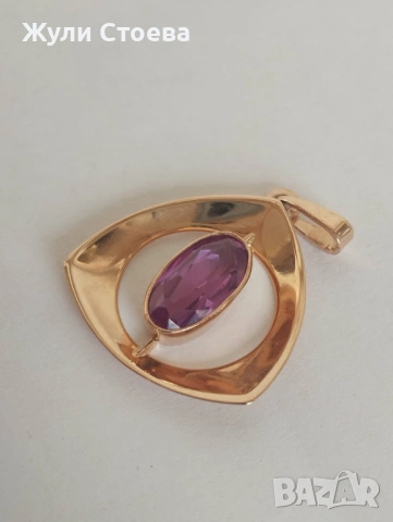 Руска златна висулка с аметист, снимка 5 - Колиета, медальони, синджири - 53706551