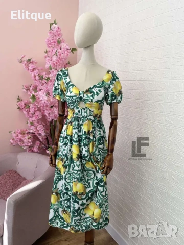 дълга лятна рокля с лимони , снимка 3 - Рокли - 53580044