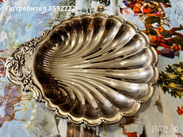 Поднос за сервиране куралова мида посребрен, снимка 3 - Антикварни и старинни предмети - 50410732