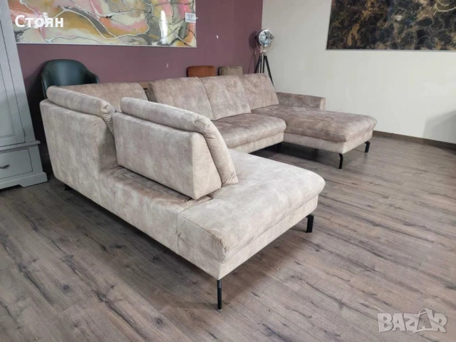 ПРОМОЦИЯ!!! Светло кафяв/бежов П-образен ъглов диван от плат LS701521, снимка 4 - Дивани и мека мебел - 52829466