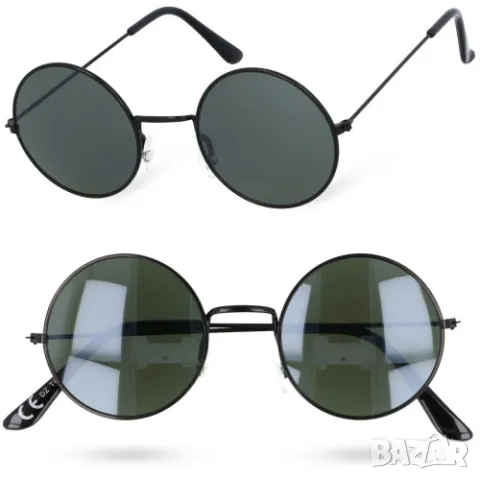 Слънчеви очила Ленънки черна рамка, тъмнозелени стъкла