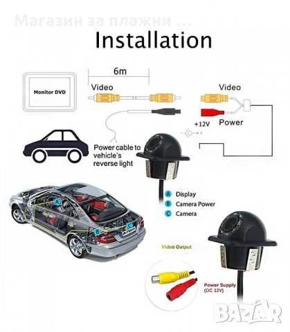 ВОДОУСТОЙЧИВА КАМЕРА ЗА ЗАДНО ВИЖДАНЕ С НОЩЕН РЕЖИМ С ХОРИЗОНТАЛЕН МОНТАЖ - код 2838, снимка 9 - Аксесоари и консумативи - 34150526
