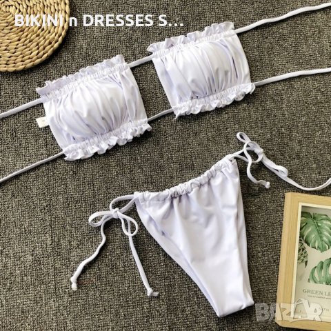 Бял бански с къдрици и връзки - 5 цвята ХИТ 2025, снимка 2 - Бански костюми - 41375645