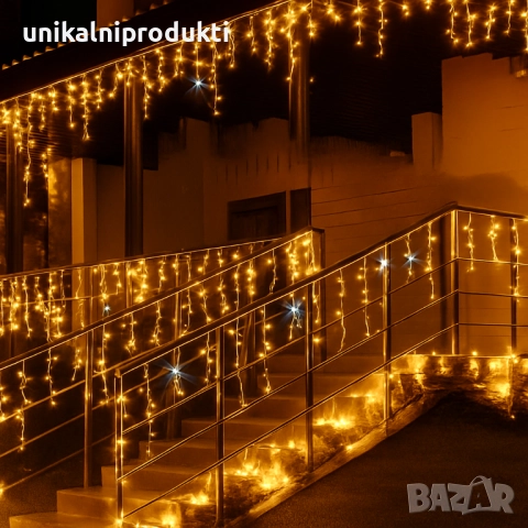 6м Коледни външни лампички LED завеса Студено бяла светлина  с ФЛАШ ЕФЕКТ , снимка 2 - Лед осветление - 52678779