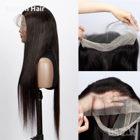 Естествена дълга права перука 80 см - черна бразилска коса, 360° дантела, снимка 3 - Аксесоари за коса - 53375094