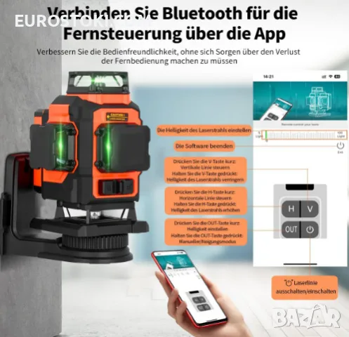Лазерен нивелир TakamineTech с кръстосани линии, зелени диоди, 4 x 360 градуса, 5200 mAh, снимка 2 - Измервателни инструменти - 56088564