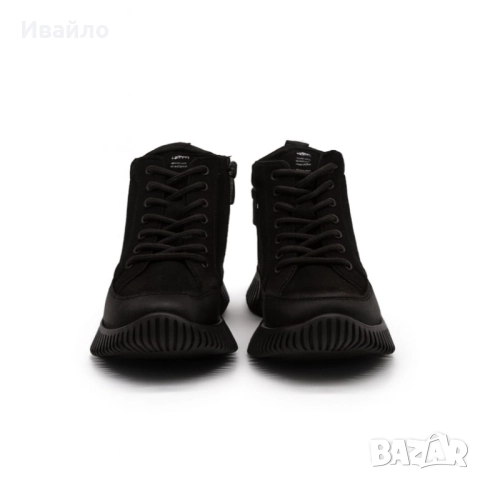 Дамски черни боти от естествена кожа с масивна подметка и връзки, снимка 2 - Дамски боти - 52190278