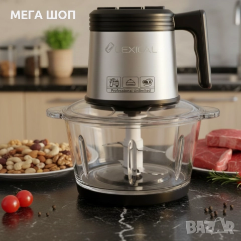 Електрически чопър Lexical LCH-1956 с 6 титаниеви ножа и стъклена купа, снимка 3 - Чопъри и пасатори - 52890285