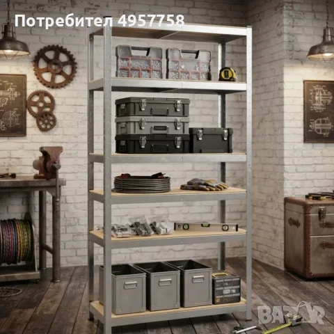 Метален стелаж с 5 рафта – 875 кг товароносимост, 180 × 90 × 30 см, сребрист