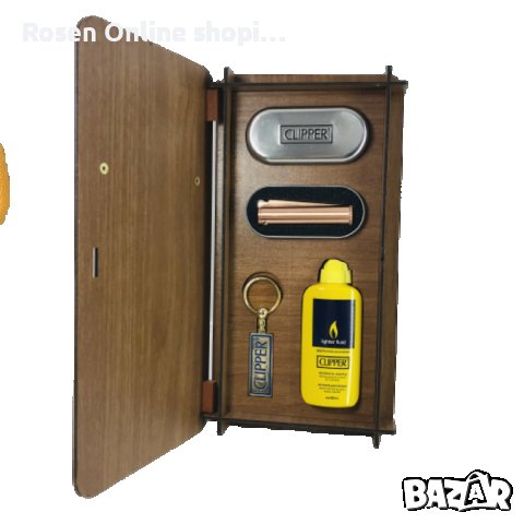 Комплект оригинална бензинова запалка CLIPPER в подаръчна дървена кутия, снимка 3 - Запалки - 41063263