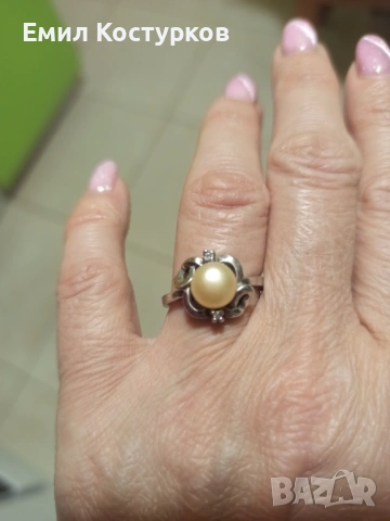 Продавам сребърен пръстен с печат 925, с розова естествена перла с размер 8 мм. , снимка 4 - Пръстени - 53670944