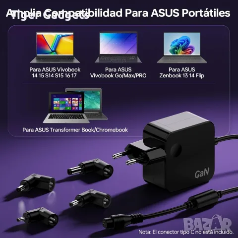 NEUE DAWN 65W GaN зарядно за ASUS VivoBook и ZenBook 13/14 с 4 конектора, снимка 8 - Части за лаптопи - 56073203