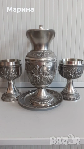 Комплект за вино "Рембрант" от калай Antik*Vintage #117, снимка 3 - Антикварни и старинни предмети - 53094668