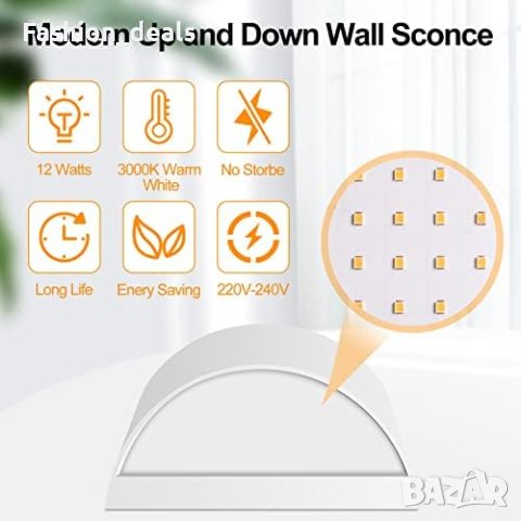 Нови 2 броя LED светлина лампа за стена 12W 3000K Топло бяла Дом Дневна Коридор , снимка 7 - Лед осветление - 41756116