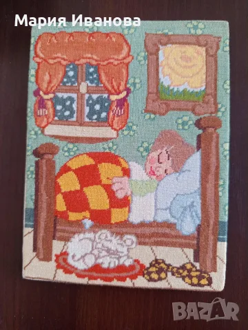 Ръчно бродиран детски гоблен „Сладки сънища“, снимка 2 - Гоблени - 56182144