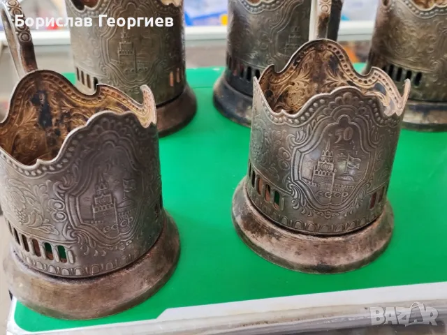 Руски посребрени подстакани шест броя, снимка 4 - Антикварни и старинни предмети - 50204501