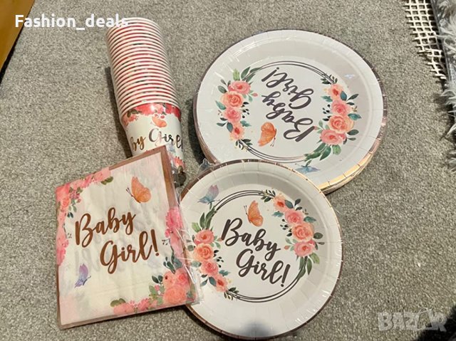 Нов комплект Флорални чинии салфетки чаши за бебешко парти момиче , снимка 7 - Други - 40094755