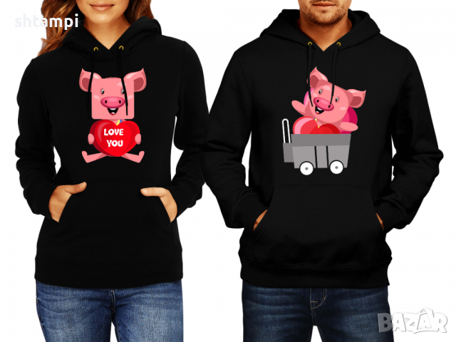 Суитчър/Суитшърт за двойки Love Pigs,Рожден Ден,Любов,Празник,Подарък, снимка 2 - Суичъри - 36269222